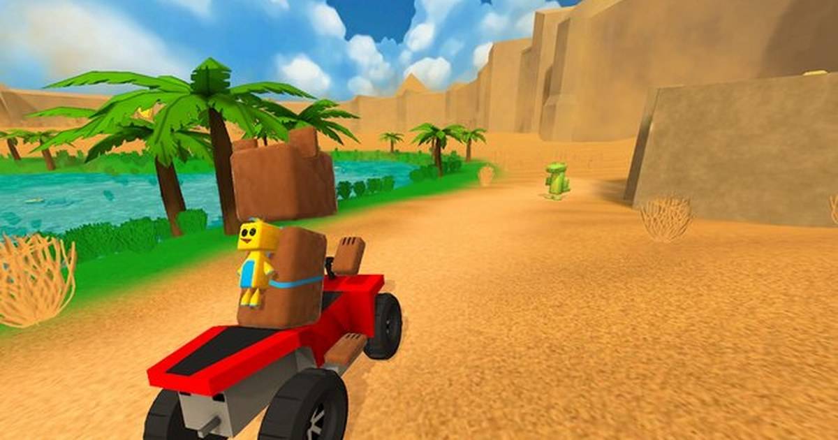 Screenshot Super Bear Adventure - beruang mengendarai jeep di area gurun