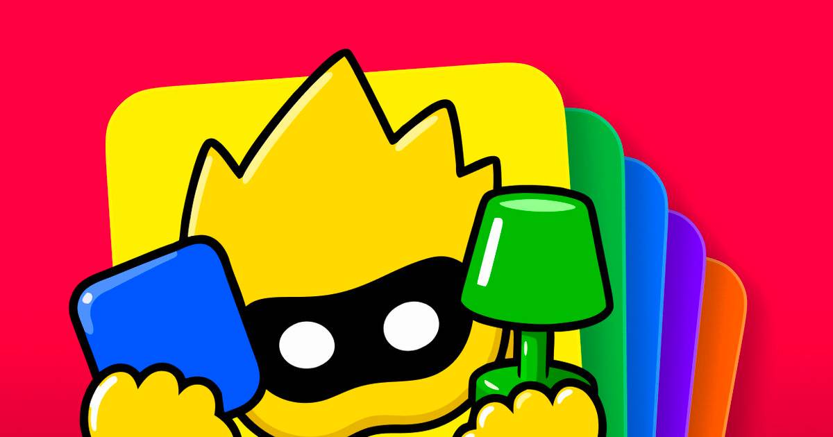 Maskot Picoboom dengan kartu Color Hunt dalam promo game tebak penipu