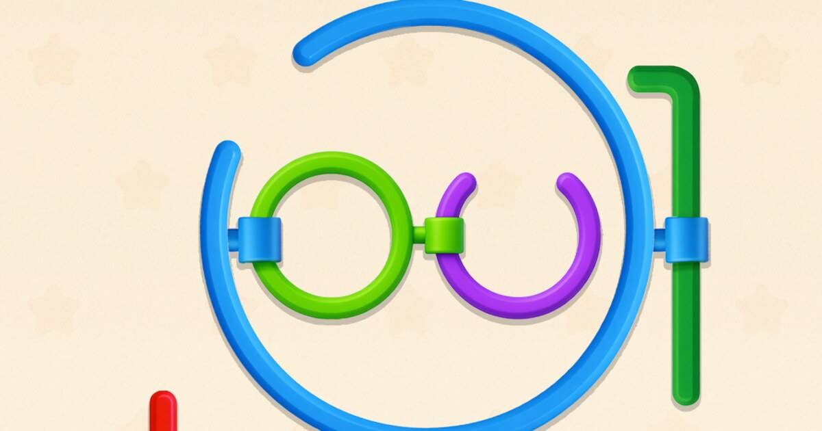 Gameplay teka-teki Rotate Rings dengan cincin berwarna yang saling mengunci di level 89