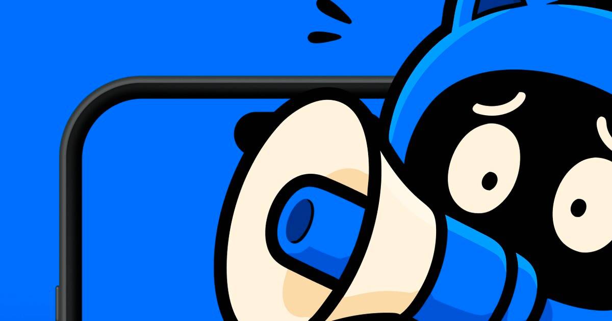 Maskot Picoboom dengan megaphone dari key art resmi game tebak penipu