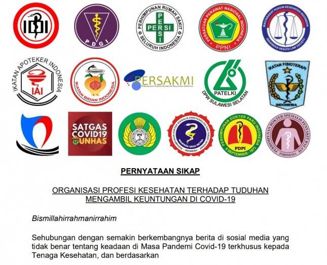 Dituduh Ambil Untung Saat Pandemi Covid-19, Berikut Isi Pernyataan Sikap 16 Organisasi Profesi Kesehatan! 