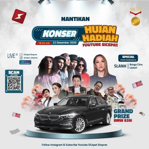 Bunga Citra Lestari, Slank dan Sejumlah Artis Papan Atas Akan Hadiri Virtual Konser Tutup Program Hujan Hadiah Youtube Sicepat pada 22 Desember 2020