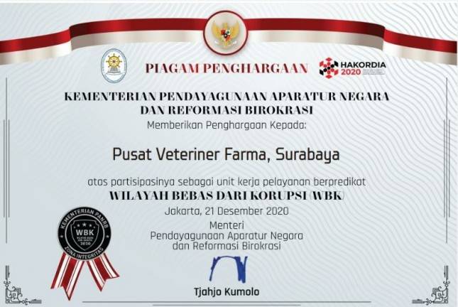 Unit Pelaksana Teknis Kementan Raih Predikat Wilayah Bebas Korupsi