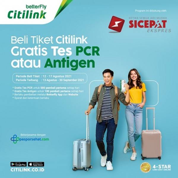 Pesawat Citilink Gandeng Sicepat dan Gratiskan Tes PCR atau Antigen untuk Penumpang