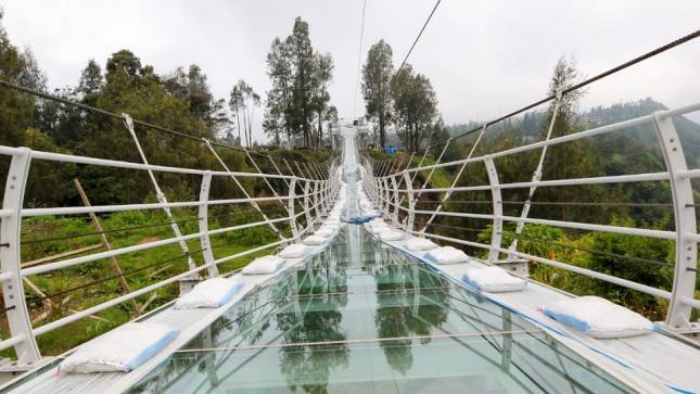 Selesai Konstruksi, Uji Beban Jembatan Kaca Seruni Point di KSPN  Bromo - Tengger - Semeru Dilakukan