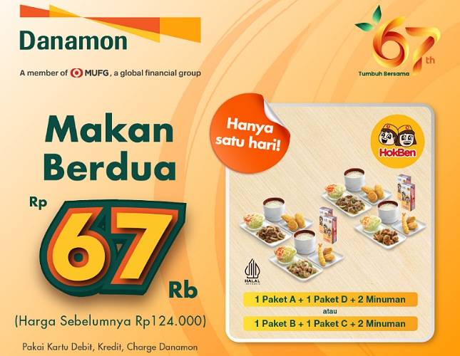 Rayakan HUT ke-67 Danamon, Makan Berdua di Hokben Cuma Rp67.000