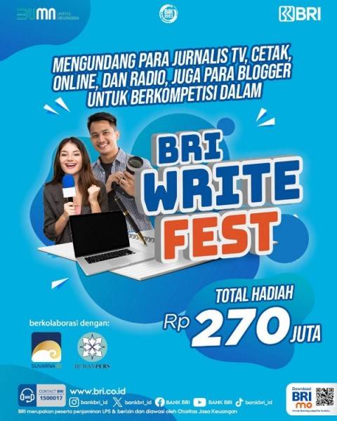 Hingga 9 Desember, Kompetisi BRI Write Fest 2023 Tawarkan Hadiah Ratusan Juta! Ini Syarat dan Ketentuannya