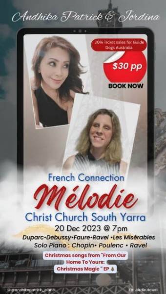 Pianis Andhika Patrick dan Soprano Jordina Howell, Tampil di Benefit Recital "The French Connection : M&eacute;lodie"