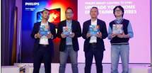 dari kiri: Raditya Dika, Content Creator dan Storyteller; Burhan Noor Sahid, Head of Marketing &ndash; Consumer, Signify Commercial Indonesia; Dedy Bagus Pramono, President Director, Signify Commercial Indonesia; dan Afif Yulistian, Gaming Content Creator dan YouTuber, dalam peluncuran Philips Smart Lighting TV Sync.