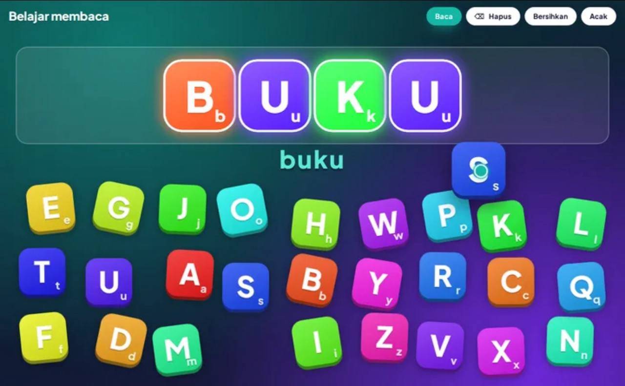Screenshot game AlphaGrab belajar membaca di Yuk AI