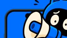Maskot Picoboom dengan megaphone dari key art resmi game tebak penipu