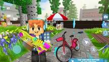 Gameplay School Party Craft dengan karakter memegang paintball gun di taman kota