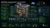 Arsitektur dan topologi Building Management System (BMS) yang menghubungkan sensor, kontroler, dan dashboard monitoring gedung