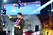Ketua Umum Pengurus Besar Wushu Indonesia (PB WI) Airlangga Hartarto saat membuka Kejurnas Wushu Piala Presiden