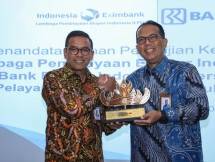 Direktur Kelembagaan & BUMN Bank BRI Agus Noorsanto, Direktur Pelaksana I LPEI Dikdik Yustadi dan SEVP II LPEI Mohammad Guntur.