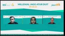 CFO Fineaja, Zahra Nabila Kurnia (dua dari kiri); dan Kepala Divisi Pasar Modal Syariah BEI, Irwan Abdalloh (paling kanan) dalam webinar LIKES Talk dengan tema &ldquo;Millenial Jago Atur Duit&rdquo; 