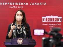 dr. Reisa Broto Asmoro selaku Juru Bicara Pemerintah dan Duta Adaptasi Kebiasaan Baru dalam keterangan persnya pada Rabu, 6 April 2022 di Kantor Presiden, Jakarta, yang ditayangkan langsung pada kanal YouTube Sekretariat Presiden.