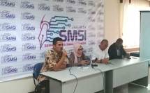 monthly sharing 'monetisasi media siber' , dari kiri, ketua smsi jakarta nandi nanti, ketua pwi jaya endang, corpsec fokus cyber media budi purnom, dan director of partnership big mobile prabu adityawarman 