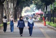 Sejumlah pengunjung berjalan kaki di kawasan Gelora Bung Karno (GBK), Senayan, Jakarta, Jumat (25/8/2023). Pengelola GBK melakukan kebijakan bebas kendaraan bermotor yang dimulai dari pukul 05.00 hingga 22.00 WIB berlangsung pada 25 Agustus hingga 3 September mendatang guna menopang kegiatan kejuaraan dunia bola basket FIBA dan ASEAN Summit. ANTARA FOTO/M Risyal Hidayat/foc. 