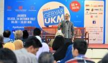 Sekretaris Kementerian Koperasi dan UKM, Agus Muharram seusai membuka acara Gebyar UKM Indonesia di SME Tower, Smesco Indonesia, Selasa (24/10/2017).