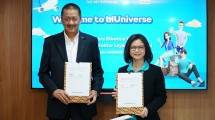 Lanny Budiati, Direktur Utama BCA Digital dan Irfan Setiaputra, Direktur Utama Garuda Indonesia Pada Acara Penandatanganan Perjanjian Kerjasama antara PT Bank Digital BCA (BCA Digital) dengan Garuda Indonesia