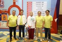 AVP External Communication Telkom, Sabri Rasyid; Sekjen PB PASI, Tigor Tanjung; Tya Ariestya; VP Corporate Communication Telkom, Andri Herawan Sasoko; dan Director D&D Sport Race Management, Didit Santoso saat Press Conference Digiland Run 2024 di Jakarta