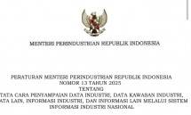 Caption foto: Peraturan Menteri Perindustrian ( Permenperin) Nomor 13/2025.