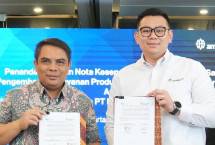 Penandatangan MoU dilakukan oleh Direktur Sales & Distribution BSI Anton Sukarna (kiri) dan Direktur Komersial ANTAM Handi Sutanto (kanan) di Jakarta.